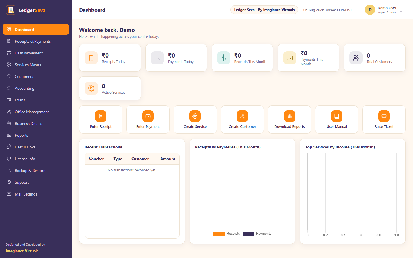 The main Dashboard