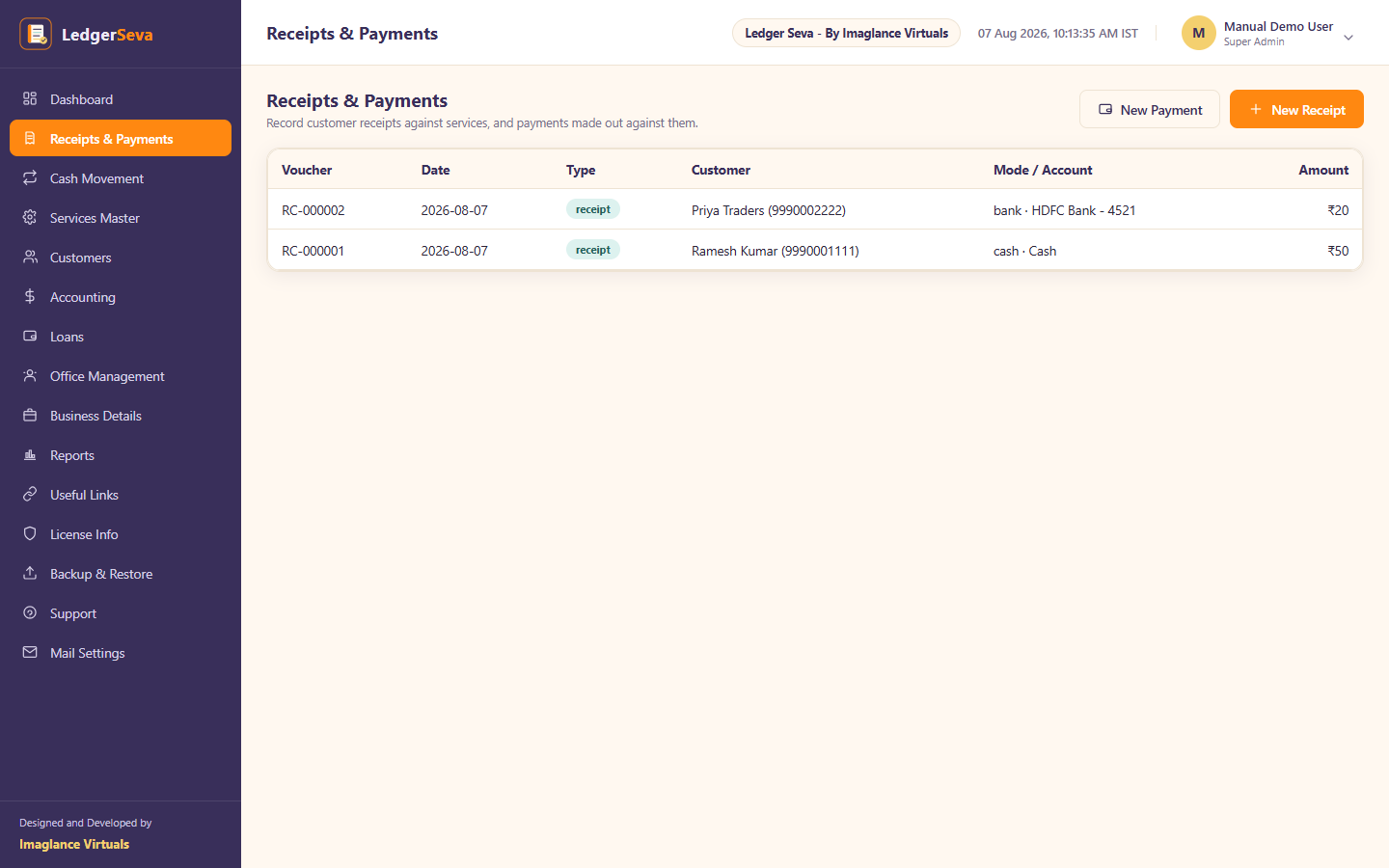 Receipts & Payments register